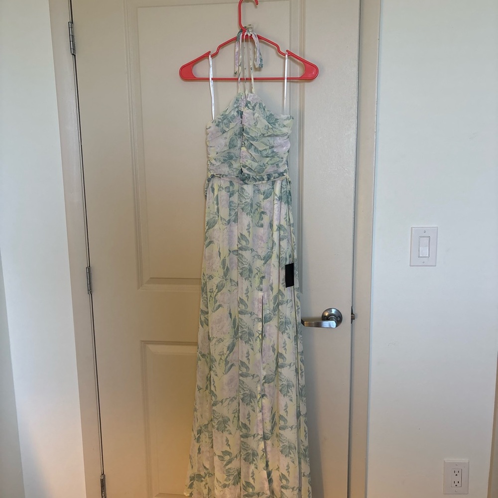 Lulu's Pastel Floral Halter Maxi Dress in Mint and Cream
